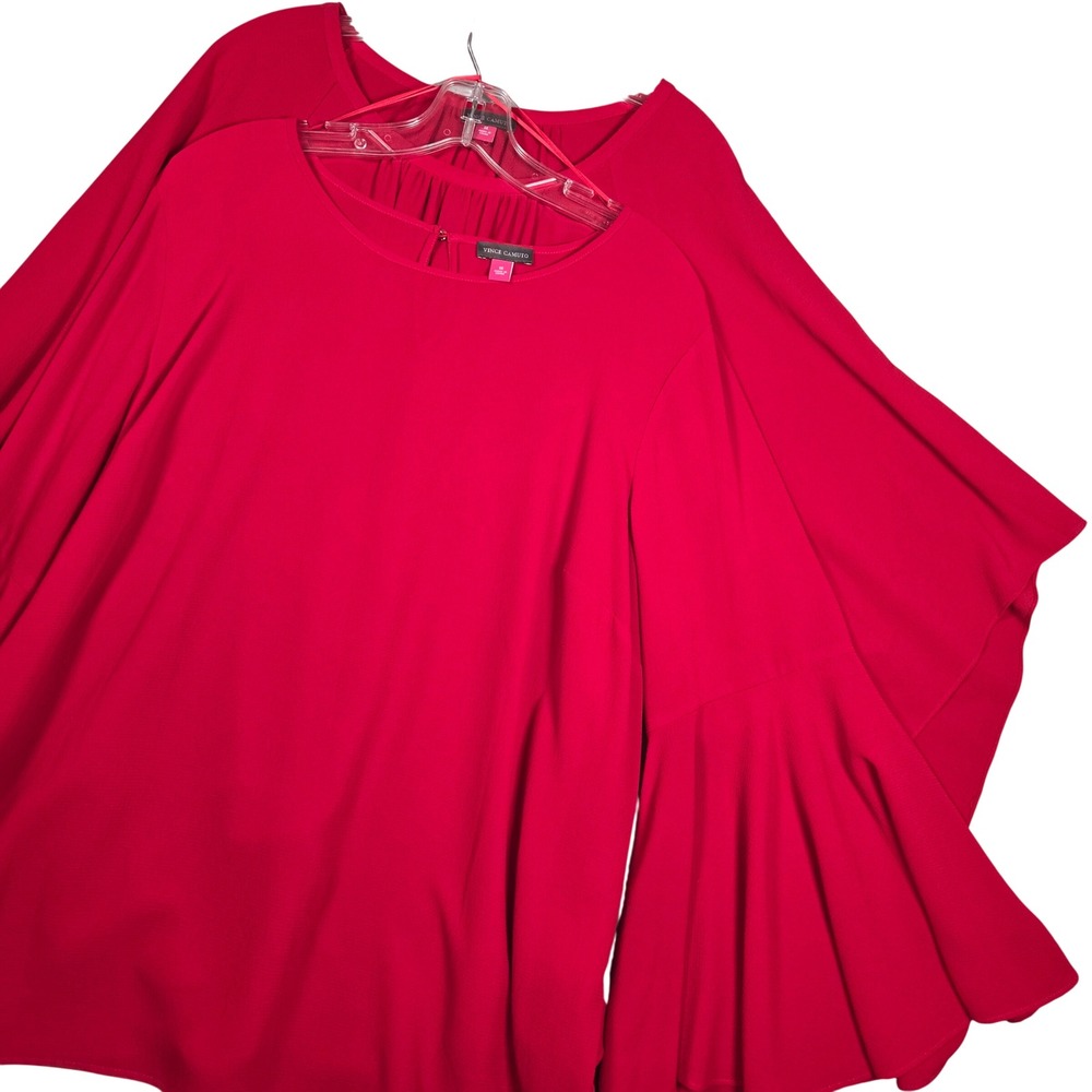 Vince Camuto Set of 2 Women 1X Ruffle Bell Sleeve Blouse Red Long Sleeve Tops